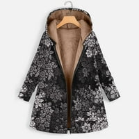 Clearance Womens Fleece Zip up jakna s kapuljačom božićni print plus veličina zimski kaputi modni dugi rukavi