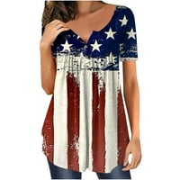 LastEsso ženski modni tiskani tenk gornji okrugli vrat labavi pulover kratkih rukava gornja američka zastava majica