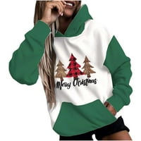Majica s kapuljačom za žene s printom Sretan Božić, odgovarajući džemper, bluze dugih rukava, zelena, e-mail