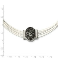 Ogrlica od poliranog sivog kristala na pamučnoj vrpci od nehrđajućeg čelika 18 + 2,5 inča; za odrasle i tinejdžere;