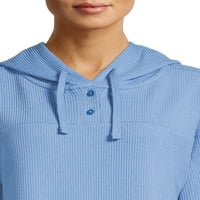 Ženska majica s kapuljačom s kapuljačom u rebrastim rebrima