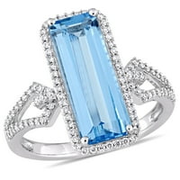 Donje prsten Miabella s 4-karatno švicarskom plavi topaz osmerokutna rez T. G. W. i dragulj okrugli rez T. W.