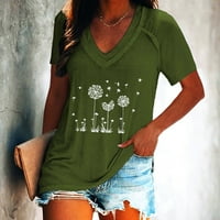 Susanny Womens Dandelion Print Tops Short Sleeve Dandelion Print Workout Shirts for Women Plus Size V Neck Flowy