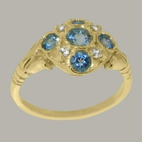 Ženski prsten od žutog zlata 10K britanske proizvodnje s prirodnim plavim topazom i kubičnim cirkonijem - opcije