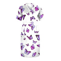 Plus Size Ženska ljetna ležerna haljina s izrezom u obliku slova U i kratkim rukavima s džepom na koljenu