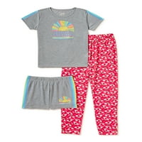 Spavaj na It Girls Rainbow set pidžama s kratkim rukavima, 3 komada, veličina 4- & Plus