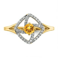 Kvadratni prsten od žutog karatnog zlata s dijamantom i citrinom
