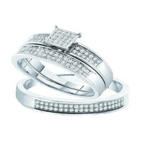 Čvrsto srebro, njegovo i njezino, Okrugli dijamantni grozd koji odgovara paru od tri prstena, vjenčani zaručnički