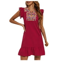 Rasprodaja; Ženska ljetna haljina s vezom bez rukava, jednobojna kratka suknja u crvenoj boji