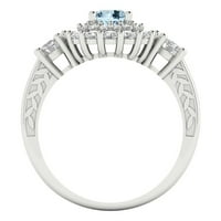 1. Dijamant okruglog reza s imitacijom plavog dijamanta od bijelog zlata 14k s naglascima veličina prstena 5,25