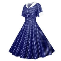 Ženska Vintage ljetna haljina s kratkim rukavima s kratkim rukavima casual maturalna večernja haljina Plava, AA,