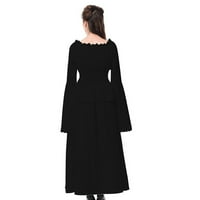 Ženska haljina-Flare haljina s okruglim vratom, Vintage opremljena haljina za zabavu s volanima, jednobojna, s
