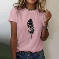 Majice za žene, ljetni top, ležerna majica s cvjetnim printom od perja, modna široka majica s okruglim vratom