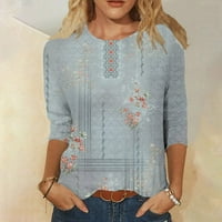 Majice za žene, Trendi casual puloveri s rukavima od tri četvrtine i vintage printom s okruglim vratom, Bluza