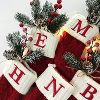 Božićne čarape pletene čarape s crvenom pahuljicom i abecedom, privjesak za božićno drvce