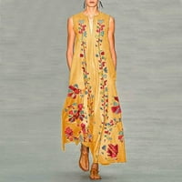 Plus-size haljine za žene, Vintage Casual Maksi haljina bez rukava s cvjetnim printom i dekolteom u obliku slova