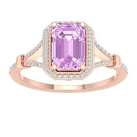 Carski dragi kamen ružičasto zlato 10k smaragdno izrezan ružičasti ametist _ dijamant _ ženski prsten s podijeljenom