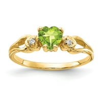 Čvrsto 14K žuto zlato srce Peridot Green August August Gemstone Dijamantni zaručnički prsten Veličina