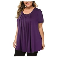 Ženske čvrste boje plus veličine vrhovi kratkih rukava protočne košulje bluze tunike