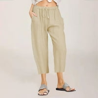 Xihbxyly lanene hlače za žene ženske pamučne lanene hlače široke noge ljetne sobne čvrste boje visoke hlače s