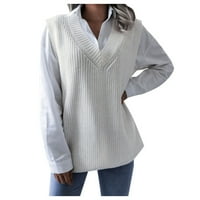 Ženski džemper prsluk bez rukava s dekolteom u obliku slova u, široki pleteni pulover, Jednobojni ležerni Džemper
