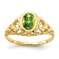 Čvrsto 14K žuto zlato 7x ovalni peridot zeleni kolovoz Kolovoza za angažman prsten za angažiranje veličine 6.5