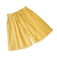 Plus ženske ljetne modne široke hlače srednje duljine s džepovima u žutoj boji