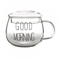 ML 11. Oz Dobro jutro Clear Stakleni šalica s poklopcem za kavu pivsko mlijeko čaj od vode