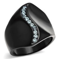 TK - IP crni prsten od nehrđajućeg čelika s gornjim kristalom u morskoj plavoj boji