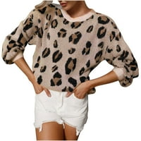 Skinuta ženska džemper Jumper okrugli dekolte pulover pulover leopard print labavi džemper dugih dužina