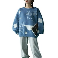 Jumper za vrat ženske posade vrhni estetski džemperi s dugim rukavima casual crtić krava print pleteni pulover