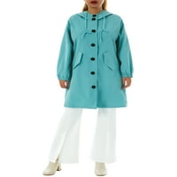 Ženski kišni rov s kapuljačom s kapuljačom, jednoredna duga vjetrovka, vojna jakna s džepovima u svijetloplavoj