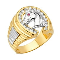 Nakit od bijelog i žutog zlata 14k dvobojna potkova muški prsten od kubičnog cirkonija veličine 10,5