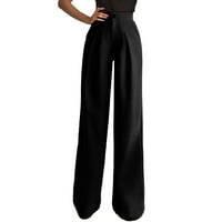 casual hlače za žene, ženske jednobojne casual Palazzo hlače visokog struka širokih nogavica, hlače u crnoj boji