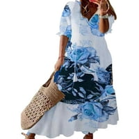 Ženske maksi haljine, ljetna haljina na plaži s kratkim rukavima, duga haljina s cvjetnim printom, ženska boemska