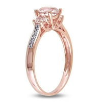 10-karatni Ženski zaručnički prsten od ružičastog zlata od 3 kamena ukrašen bijelim safirom i dijamantom od 1