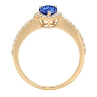 Plavi prsten od imitacije tanzanita u obliku kruške 0,8 karata u žutom zlatu od 18 karata s aureolom za godišnjicu
