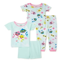 Dječji morski pas djevojački vrhovi, hlače i kratke hlače, 4-komadića pamučna pijama set, veličine 2T-5T