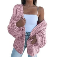 Kardigan džemperi za žene casual heklani pleteni kaput s otvorenim prednjim dijelom ženski kardigani ružičasta