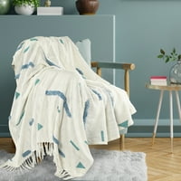 Ručno tkani pokrivač od organskog pamuka s geometrijskim uzorkom u smaragdno plavoj boji, 5060