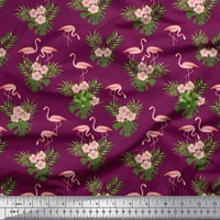 Tkanina od pamučnog vela u obliku jarde s otiskom tropskog lišća, cvijeća i ptica flaminga