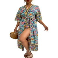 _ / Ženski dugi kimono s cvjetnim printom ležerni kardigan na plaži labavi Bikini boho vrhovi kupaći kostim kupaći