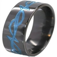 Ravni crni cirkonijev prsten s plemenskim uzorkom anodiziran plavom bojom