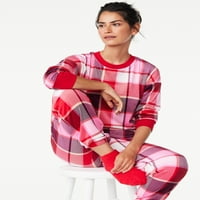 Joyspun ženski karirani rastezljivi velur vrh i joggers pidžama set s čarapama, 3-dijelom, veličine s do 3x
