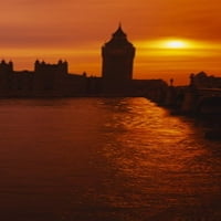 Silueta vladine zgrade i Sahat-kule pri zalasku sunca, Big Ben, Zgrada parlamenta, London, Engleska tiskanje plakata