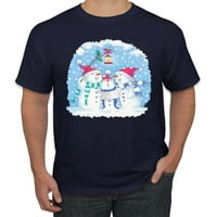 Božićna muška majica s pjevanjem snjegovića, tamnoplava, 2 inča