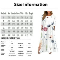 Apepal Women's Summer Maxi haljine kratki rukavi Boho print Swing A-Line haljina s džepovima plava 2xl