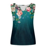 Ženska modna Vintage ležerna Majica Bez rukava s cvjetnim printom s okruglim vratom, Majica Bez rukava u plavoj