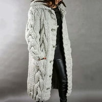 Zimske jakne za žene, ženske kapuljače kardigan džemper velike veličine džep s jednim grudima Dugi rukavi kaput
