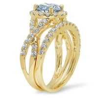 1. dijamant okruglog reza s imitacijom plavog dijamanta u žutom zlatu od 18 karata s naglascima vjenčani set od